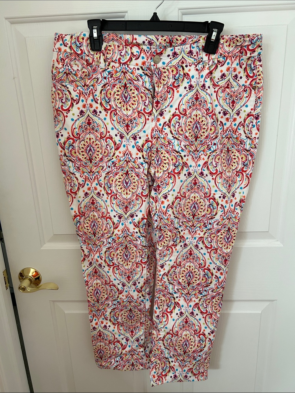 Chico’s White Paisley Print Pants with Multicolor Accents